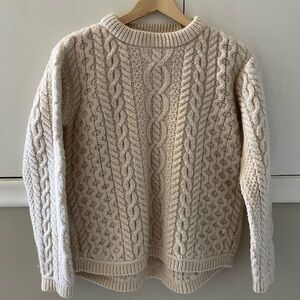 Inis Crafts 100% Wool Cable Knit Crewneck Sweater - Cream